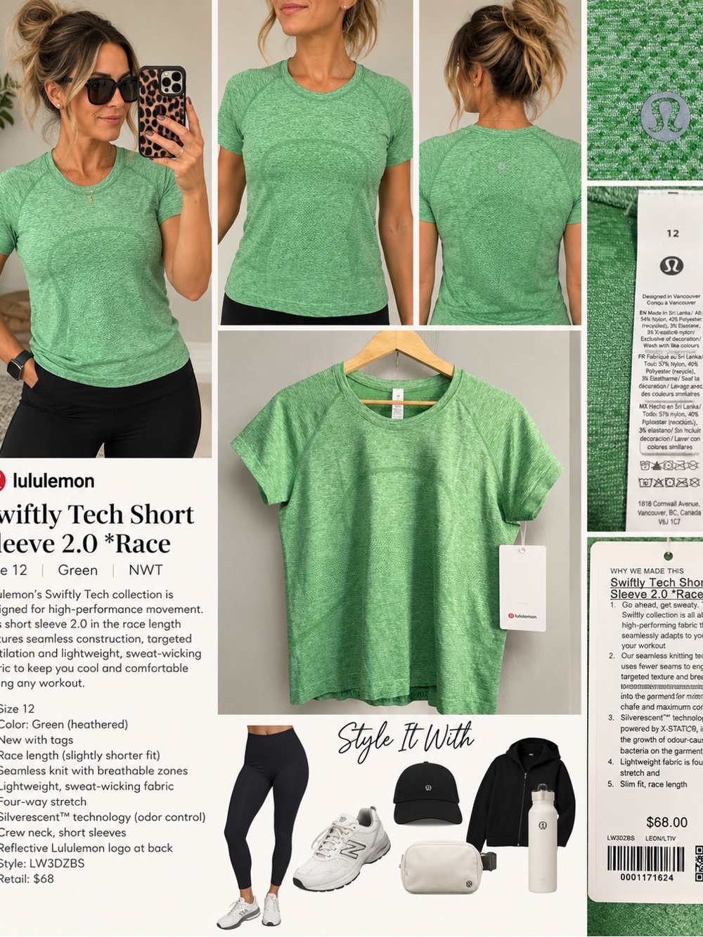 Lululemon Swiftly Tech Short Sleeve 2.0 Race Green Size 12 NWT